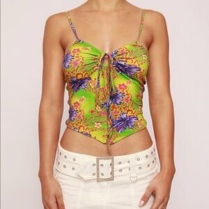 I.AM.GIA Green Hibiscus Zalika Top Corset Animal Print Cami XS